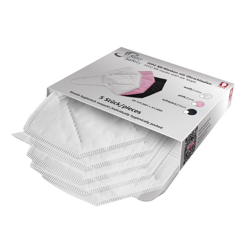 Karton medizinischer NR-Masken (FFP2) mit Ohrschlaufen von Solid Safety.